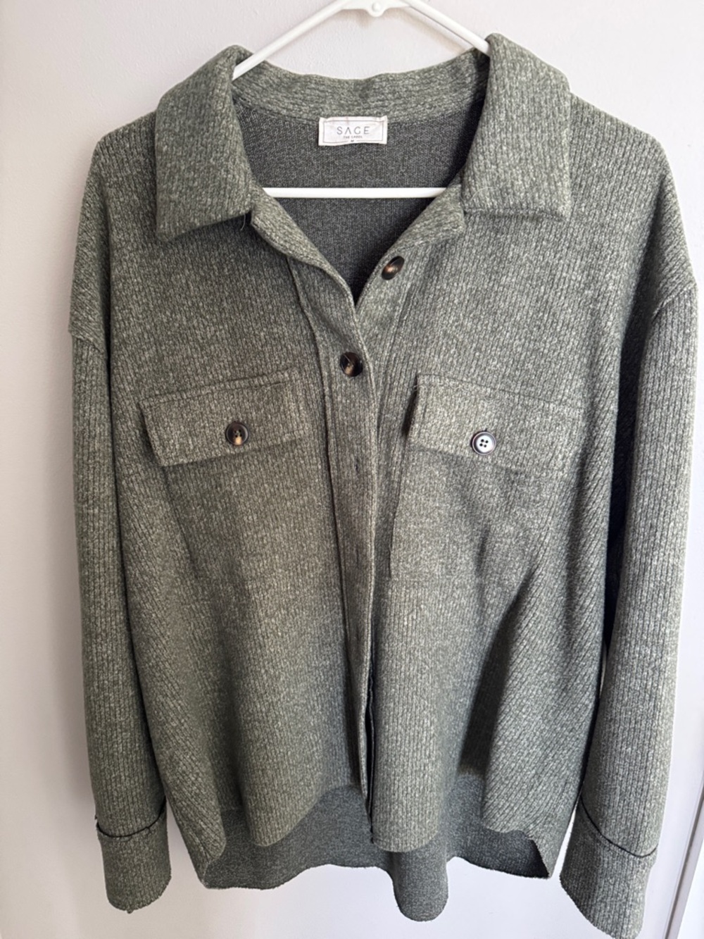 Sage Olive Green Knit Button-Up Shacket